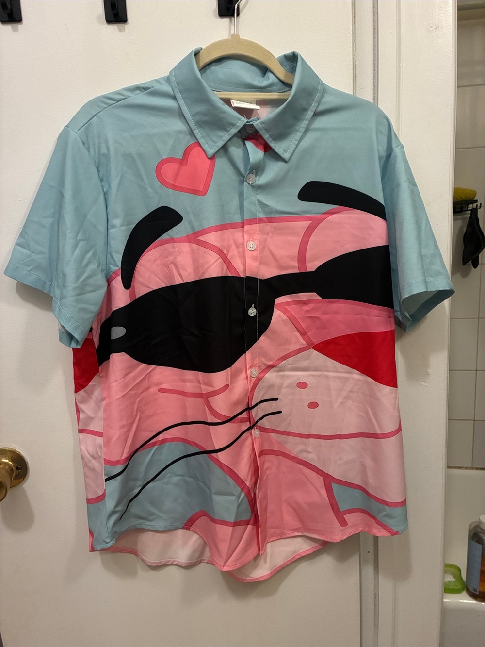 Pink Panther Casual Short-Sleeve Graphic Shirt in Light Blue & Pink